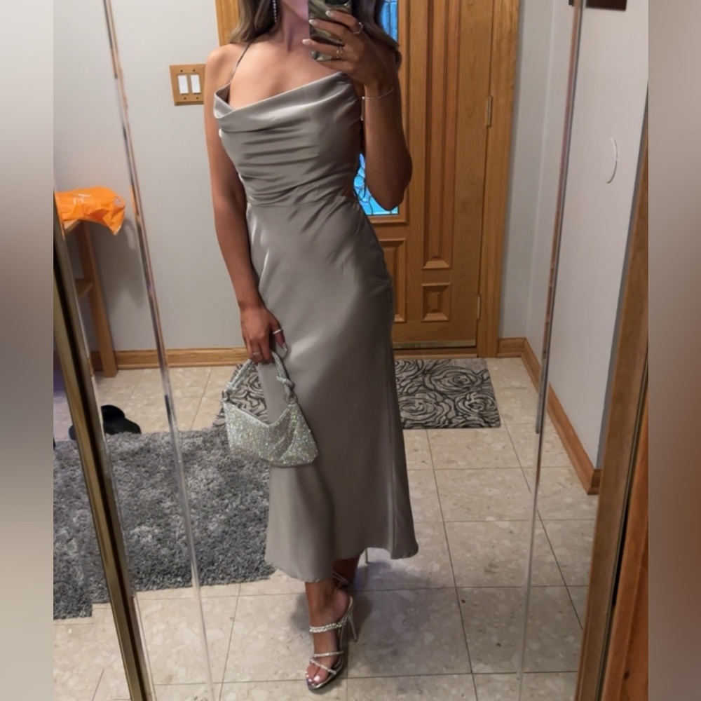 Silver satin dress